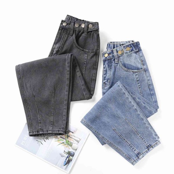 2021 spring women buttons vintage jeans loose elastic waistline hare ankle-length denim pants c7443, Blue
2021 spring women buttons vintage jeans loose elastic waistline hare ankle-length denim pants c7443, Blue
