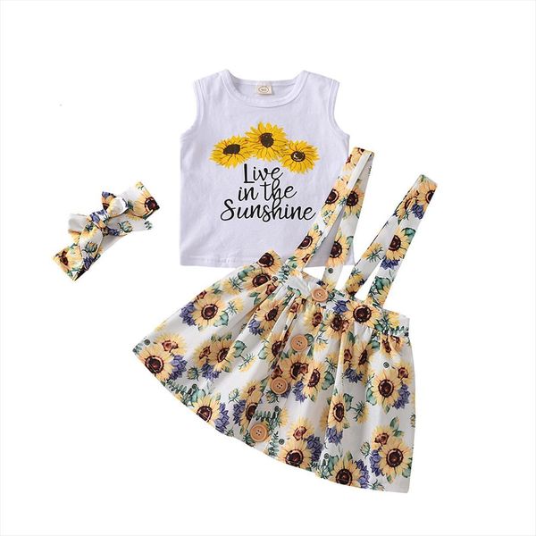 infants three piece set, babys sunflower print lettering vest skirt hair band for girls, White
infants three piece set, babys sunflower print lettering vest skirt hair band for girls, White