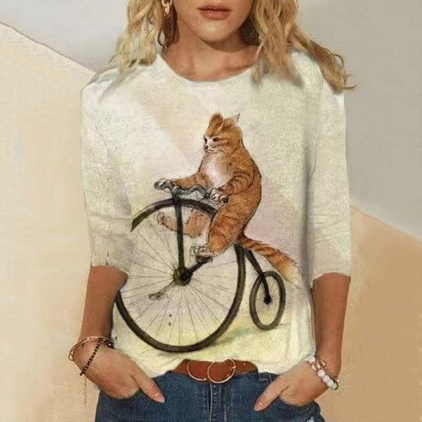 women's loose round neck cat digital printing long-sleeved t-shirt cartoon solid color long sleeve top, White
women's loose round neck cat digital printing long-sleeved t-shirt cartoon solid color long sleeve top, White