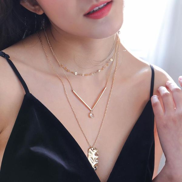 pendant necklaces fashion v-chain gold edging crystal clavicle chain special-shaped tag multi-layer necklace women, Silver
pendant necklaces fashion v-chain gold edging crystal clavicle chain special-shaped tag multi-layer necklace women, Silver