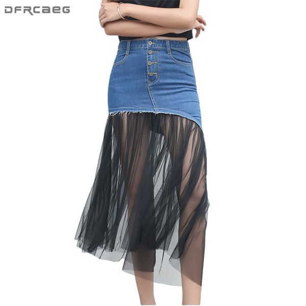 skirts fashion high waist denim skirt irregular patchwork mesh womens elegant summer jeans button midi jupe femme, Black
skirts fashion high waist denim skirt irregular patchwork mesh womens elegant summer jeans button midi jupe femme, Black