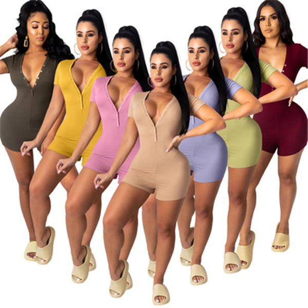 women solid color pit skinny rompers fashion trend short sleeve v-neck slim shorts designer summer female buckle casual high waist jumpsuit, Black;white
women solid color pit skinny rompers fashion trend short sleeve v-neck slim shorts designer summer female buckle casual high waist jumpsuit, Black;white
