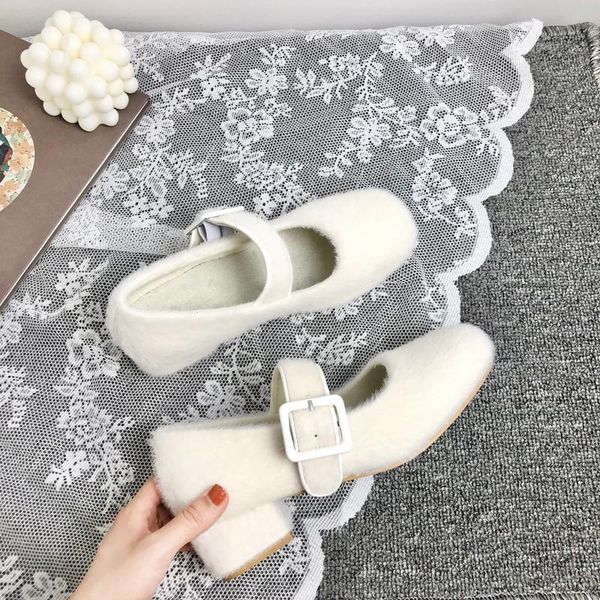 women's slope and retro button shoes plush in autumn winter slippers, Black