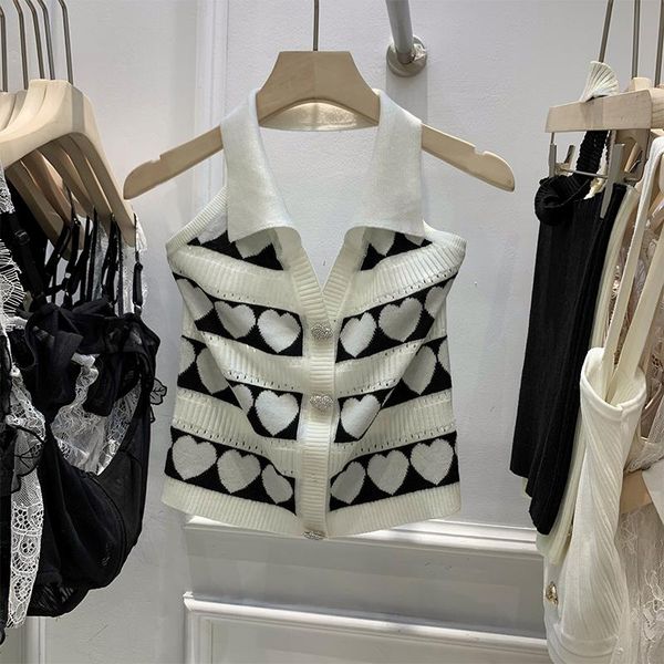 arrival summer sleeveless women knitted love pattern backless flash drilling single button short knit cardigan vest women's tanks & cam, White
arrival summer sleeveless women knitted love pattern backless flash drilling single button short knit cardigan vest women's tanks & cam, White