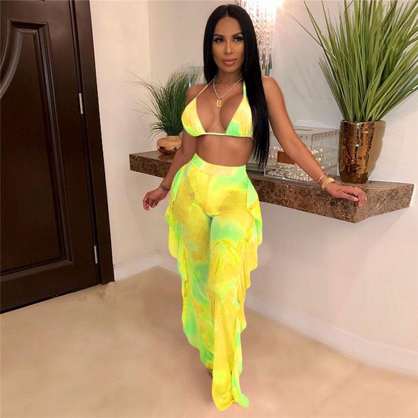 women's tracksuits bright yellow two 2 piece set women halter bandage bra crop ruffles long pants 2021 summer beach pcs matching se, Gray
women's tracksuits bright yellow two 2 piece set women halter bandage bra crop ruffles long pants 2021 summer beach pcs matching se, Gray