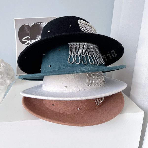 pearl rhinestone tassels grace lake blue wool wide brim hats lady fedoras cap women leisure panama jazz hat, Blue;gray
pearl rhinestone tassels grace lake blue wool wide brim hats lady fedoras cap women leisure panama jazz hat, Blue;gray