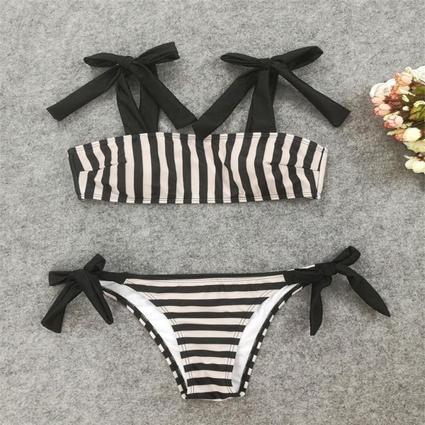 women's swimwear women stripe bikini sets bowknot bandaged bikinis triangle push-up padded swimsuit bathing beachwear biquini 2021, White;black
women's swimwear women stripe bikini sets bowknot bandaged bikinis triangle push-up padded swimsuit bathing beachwear biquini 2021, White;black