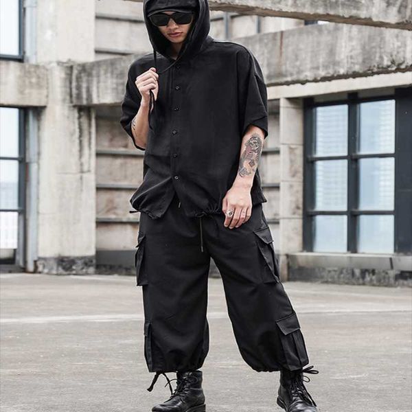 original design hair stylist tide brand dark overalls multi-pocket straight wide leg trousers drawstring men's casual pants, Black
original design hair stylist tide brand dark overalls multi-pocket straight wide leg trousers drawstring men's casual pants, Black