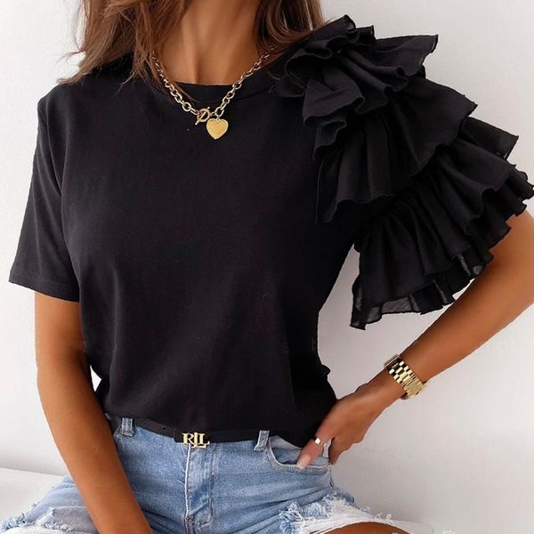 women's t-shirt women asymmetrical lace o-neck casual t-shirts 2021 summer short solid color girls office lady party fashion, White
women's t-shirt women asymmetrical lace o-neck casual t-shirts 2021 summer short solid color girls office lady party fashion, White