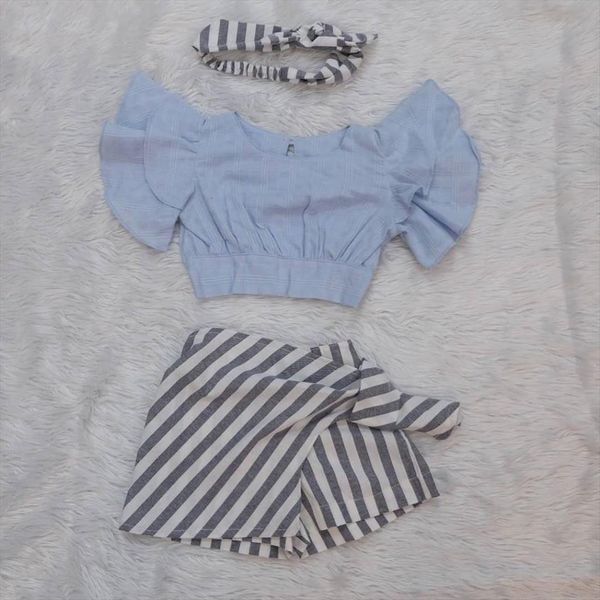 summer kid baby girls stripe suit short sleeve skirt shorts hairband clothes set, White
summer kid baby girls stripe suit short sleeve skirt shorts hairband clothes set, White