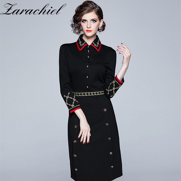 runway autumn winter vintage office lady business dress women 's long sleeve turn down collar buttons embroidery dresses 210416, Black;gray
runway autumn winter vintage office lady business dress women 's long sleeve turn down collar buttons embroidery dresses 210416, Black;gray
