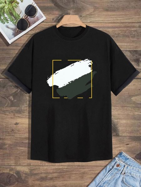 men brush print drop shoulder tee e4f6#, White;black
men brush print drop shoulder tee e4f6#, White;black