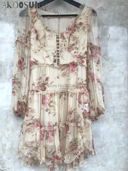 casual dresses floral print 100% silk mini dress long sleeved with flounce detail woman high quality, Black;gray
casual dresses floral print 100% silk mini dress long sleeved with flounce detail woman high quality, Black;gray