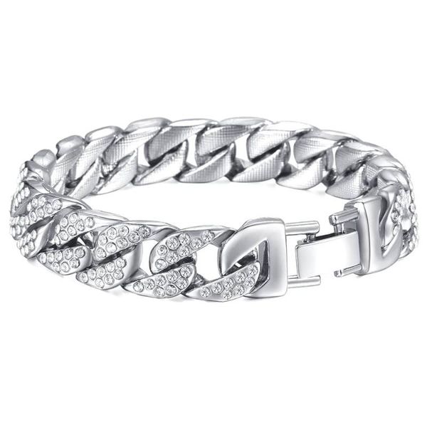 link, chain womens mens bracelet curb cuban link hip hop iced out gold silver color 14mm bling jewelry lgb408, Black
link, chain womens mens bracelet curb cuban link hip hop iced out gold silver color 14mm bling jewelry lgb408, Black