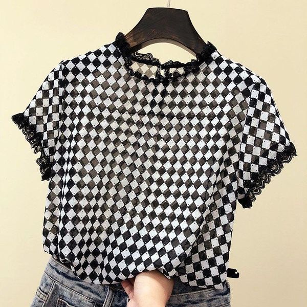 women's blouses & shirts lace patchwork plaid women blouse summer 2021 ruffles o-neck short-sleeved casual female pulls tees, White
women's blouses & shirts lace patchwork plaid women blouse summer 2021 ruffles o-neck short-sleeved casual female pulls tees, White