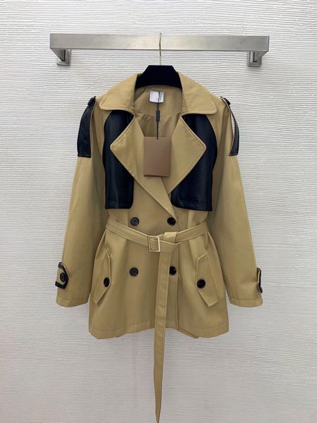 women's windbreaker large lapel stitching pu double-breasted waist mid-length long-sleeved windbreaker jacket coat, Tan;black
women's windbreaker large lapel stitching pu double-breasted waist mid-length long-sleeved windbreaker jacket coat, Tan;black