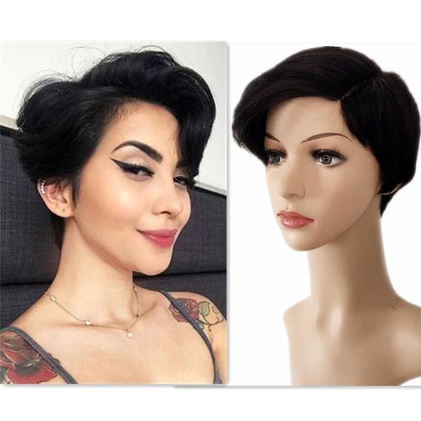 pixie cut short bob brazilian human hair wigs with part side bangs for black women machine made lace front wig, Black;brown
pixie cut short bob brazilian human hair wigs with part side bangs for black women machine made lace front wig, Black;brown