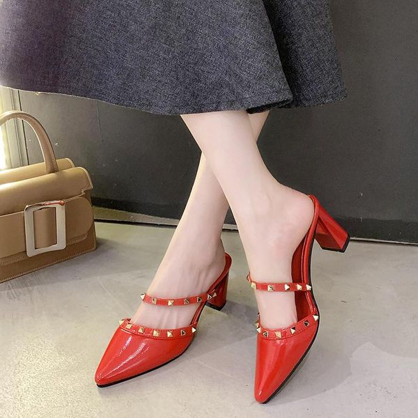 slippers 2021 high heel mules shoes women pointed toe rivet red closed summer party club sandals, Black
slippers 2021 high heel mules shoes women pointed toe rivet red closed summer party club sandals, Black