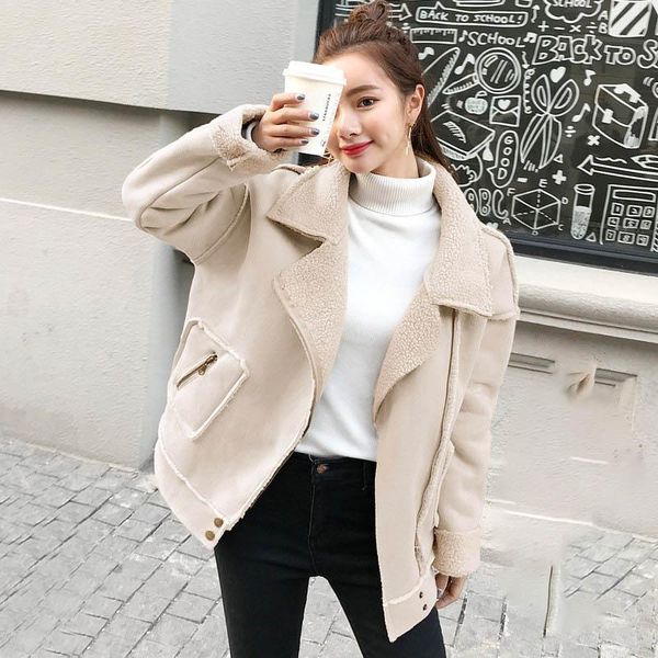 women's leather & faux winter suede jackets thick warm lamb wool coats motor biker female outerwear ladies clothing 2021, Black
women's leather & faux winter suede jackets thick warm lamb wool coats motor biker female outerwear ladies clothing 2021, Black