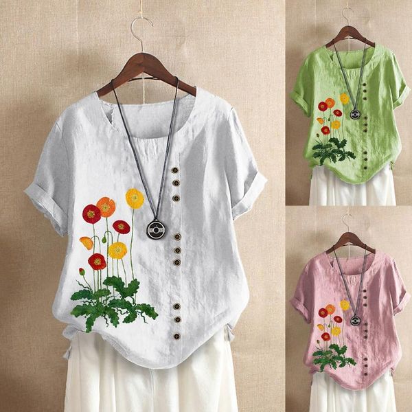 women's blouses & shirts plant flowers printed blouse decontractee femme women casual clothes o-neck loose button tunic, White
women's blouses & shirts plant flowers printed blouse decontractee femme women casual clothes o-neck loose button tunic, White