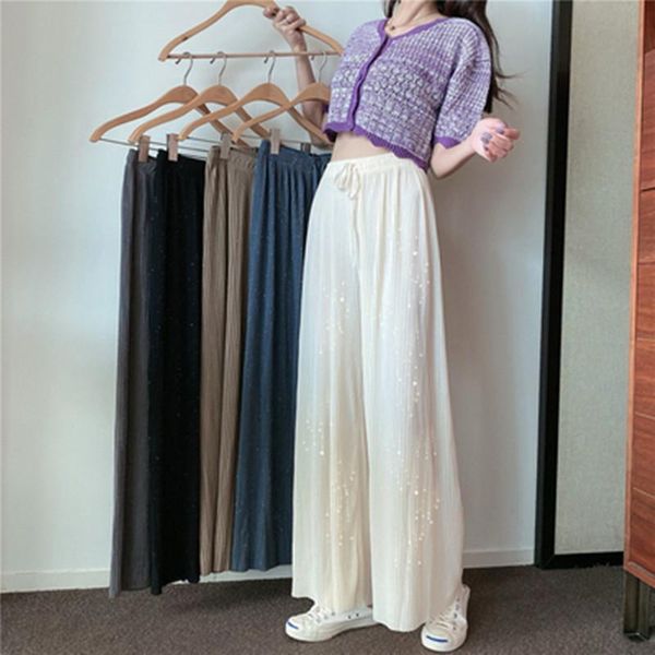 women's pants & capris summer wide leg for women casual elastic high waist fashion loose long pleated pant trousers femme, Black;white
women's pants & capris summer wide leg for women casual elastic high waist fashion loose long pleated pant trousers femme, Black;white