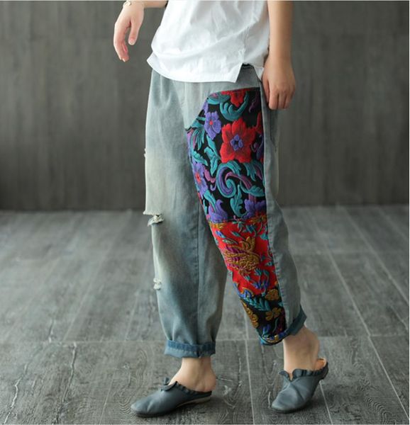 fairynatural women elastic waist loose denim trousers female embroidery spliced pocket retro cotton jeans pants autumn spring women's, Blue
fairynatural women elastic waist loose denim trousers female embroidery spliced pocket retro cotton jeans pants autumn spring women's, Blue
