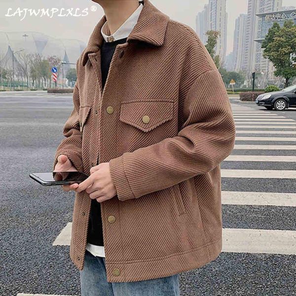 men's wool & blends korean corduroy jacket slim fashion retro short woolen coat men streetwear loose autumn casual mens s, Black
men's wool & blends korean corduroy jacket slim fashion retro short woolen coat men streetwear loose autumn casual mens s, Black