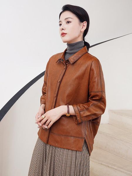 women's leather & faux 2021 spring and autumn jacket with long sheepskin locomotive slim coat size, Black
women's leather & faux 2021 spring and autumn jacket with long sheepskin locomotive slim coat size, Black