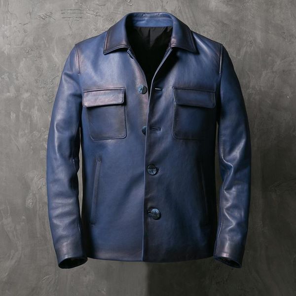 men's leather & faux legitimate man's jacket, short coat with a fine collar of wax for fall and winter, Black
men's leather & faux legitimate man's jacket, short coat with a fine collar of wax for fall and winter, Black