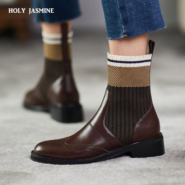 boots 2021 autumn winter women ankle retro concise genuine leather high heels casual knitting slim short shoes woman, Black 
boots 2021 autumn winter women ankle retro concise genuine leather high heels casual knitting slim short shoes woman, Black