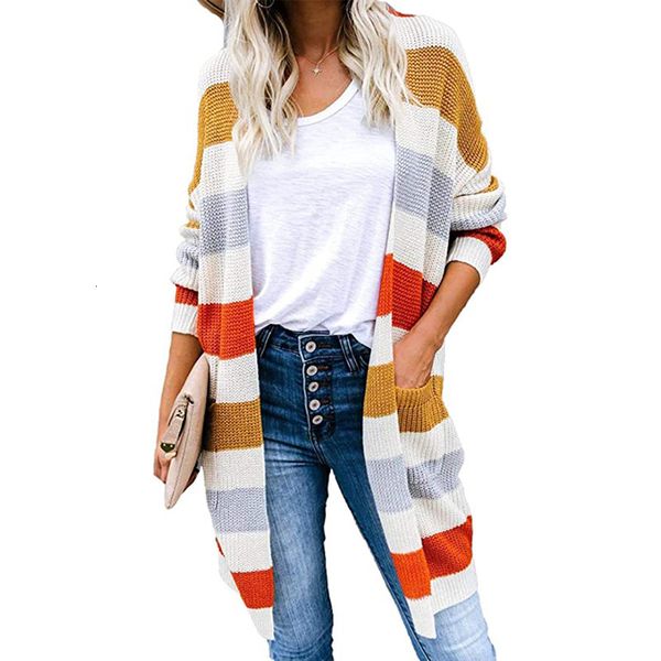 wool striped stitching sweater women's autumn and winter product long color matching pocket knitted cardigan, Black
wool striped stitching sweater women's autumn and winter product long color matching pocket knitted cardigan, Black