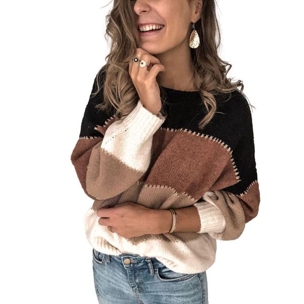 women's sweaters women long sleeve color block sweater casual round neck loose fashion knitwear for ladies, White;black
women's sweaters women long sleeve color block sweater casual round neck loose fashion knitwear for ladies, White;black