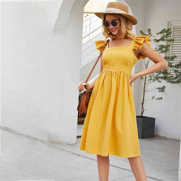 vintage ruffle backless summer women dress casual sleeveless cotton yellow midi back lace up beach elegant 210427, Black;gray
vintage ruffle backless summer women dress casual sleeveless cotton yellow midi back lace up beach elegant 210427, Black;gray