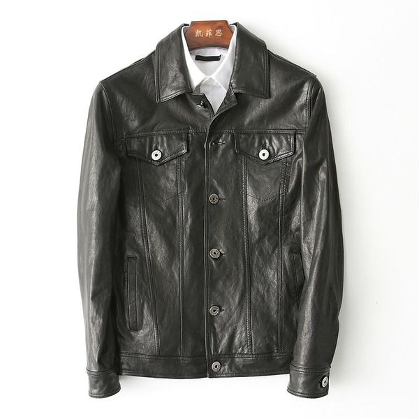 men's leather & faux vintage genuine jacket men spring autumn sheepskin coat mens chaqueta cuero hombre kfs180193-0 kj2164, Black
men's leather & faux vintage genuine jacket men spring autumn sheepskin coat mens chaqueta cuero hombre kfs180193-0 kj2164, Black