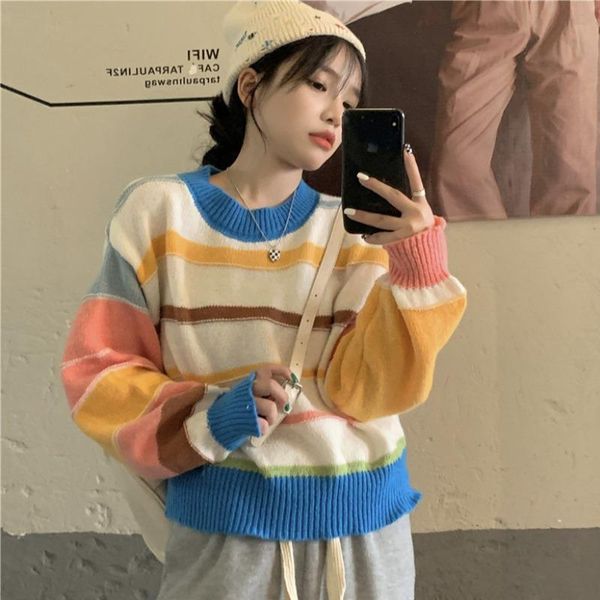 women's sweaters casual japan style woman multicolor striped loose plus size crop pullovers knitted fashion jumpers spring autumn, White;black
women's sweaters casual japan style woman multicolor striped loose plus size crop pullovers knitted fashion jumpers spring autumn, White;black