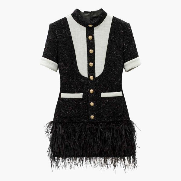 est stylisy designer dress women's short sleeve color block feather embellished tweed 210526, Black;gray
est stylisy designer dress women's short sleeve color block feather embellished tweed 210526, Black;gray