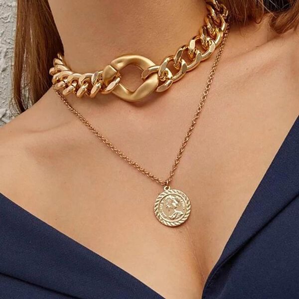 exaggerated punk cuban link chain necklace for women hiphop layered with coin pendant 2021 fashion jewelry necklaces, Silver
exaggerated punk cuban link chain necklace for women hiphop layered with coin pendant 2021 fashion jewelry necklaces, Silver