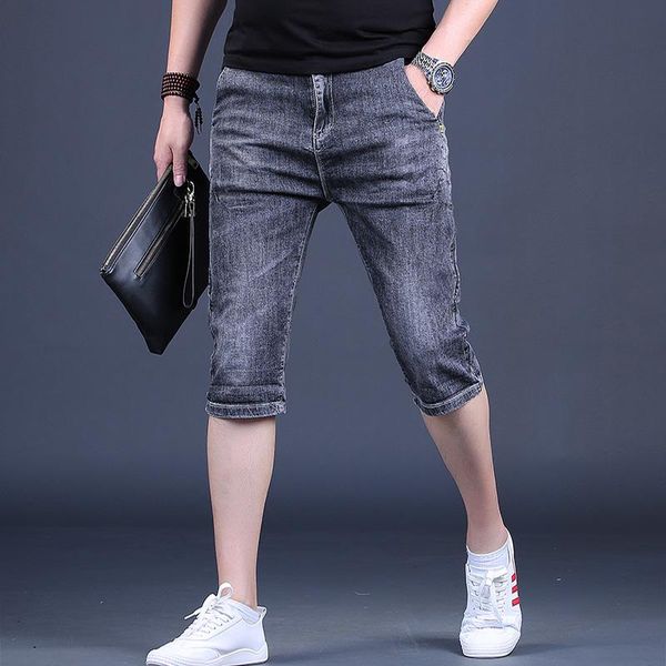 men's jeans summer korean style lightweight dark gray thin slim fit stretch denim calf-length pants, Blue
men's jeans summer korean style lightweight dark gray thin slim fit stretch denim calf-length pants, Blue