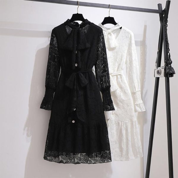 casual dresses 2021 plus size women lace dress 6xl, Black;gray
