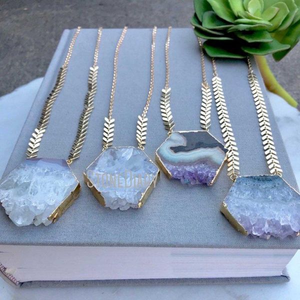chains nm14767 raw amethyst hexagon necklace gold fishbone boho fish bone chunky jewelry, Silver
chains nm14767 raw amethyst hexagon necklace gold fishbone boho fish bone chunky jewelry, Silver