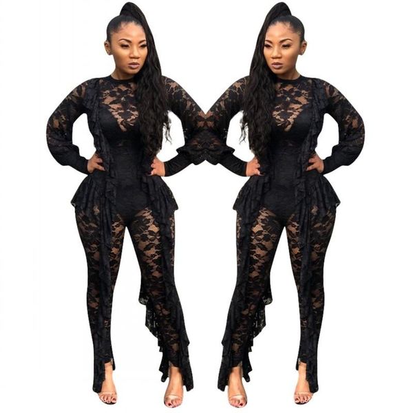 women's jumpsuits & rompers 2021 black ruffle sheer lace jumpsuit o-neck long sleeve women romper night club party overalls female, Black;white
women's jumpsuits & rompers 2021 black ruffle sheer lace jumpsuit o-neck long sleeve women romper night club party overalls female, Black;white