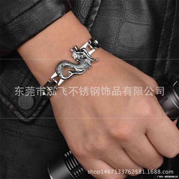 heavy metal style titanium steel men's personality domineering locomotive dragon bracelet, Black
heavy metal style titanium steel men's personality domineering locomotive dragon bracelet, Black