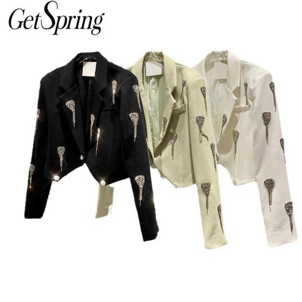 getspring women blazer fashionable ladies black coat love tassel diamond chain short women's slim suit jacket spring 210601, White;black
getspring women blazer fashionable ladies black coat love tassel diamond chain short women's slim suit jacket spring 210601, White;black