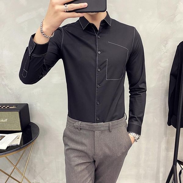 british style men's shirts solid colors long sleeve casual shirt slin fit business formal dress streetwear social blouse, White;black
british style men's shirts solid colors long sleeve casual shirt slin fit business formal dress streetwear social blouse, White;black