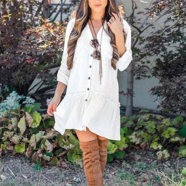 maternity dresses casual womens dress blouses solid color v-neck ruffles long sleeve comfy loose elegant jurken, White
maternity dresses casual womens dress blouses solid color v-neck ruffles long sleeve comfy loose elegant jurken, White