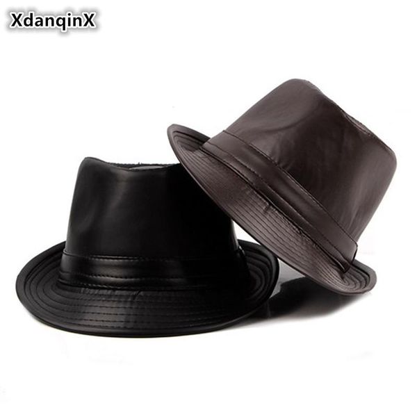 xdanqinx autumn men's pu leather hat simple fashion fedoras british retro jazz for young men classic sun visor dad's wide brim hat, Blue;gray
xdanqinx autumn men's pu leather hat simple fashion fedoras british retro jazz for young men classic sun visor dad's wide brim hat, Blue;gray