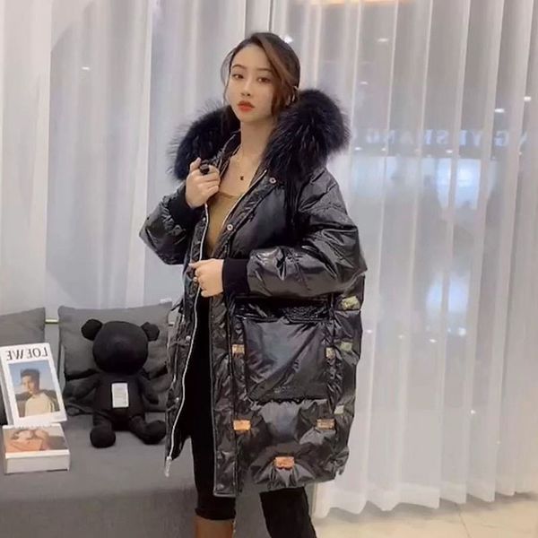 sequin women's medium and long net red hooded 2021 new winter loose bright face warm white duck down jacket, Black
sequin women's medium and long net red hooded 2021 new winter loose bright face warm white duck down jacket, Black