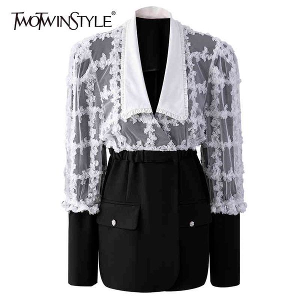 casual patchwork lace blazer for women peter pan collar long sleeve hit color loose blazers females spring 210524, White;black
casual patchwork lace blazer for women peter pan collar long sleeve hit color loose blazers females spring 210524, White;black