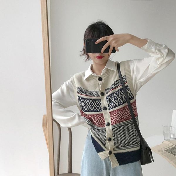 women's sweaters korean vintage o neck contrast sweater vest sleeveless women, White;black
women's sweaters korean vintage o neck contrast sweater vest sleeveless women, White;black