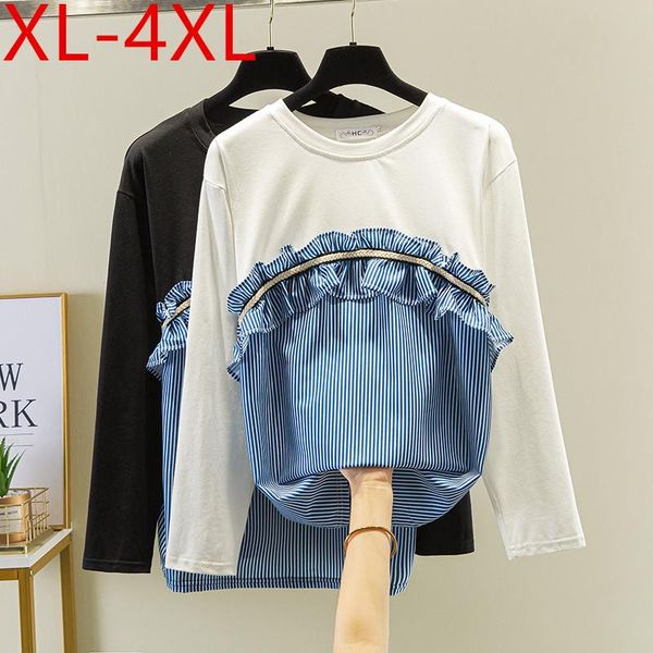 plus size t-shirt autumn women o neck long sleeve ruffles stripe patchwork cotton large loose casual tees xl 2xl 3xl 4xl, Black
plus size t-shirt autumn women o neck long sleeve ruffles stripe patchwork cotton large loose casual tees xl 2xl 3xl 4xl, Black